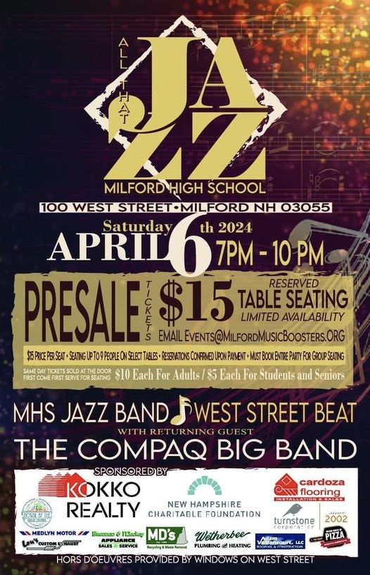 'All That Jazz' Concert at Milford High School poster