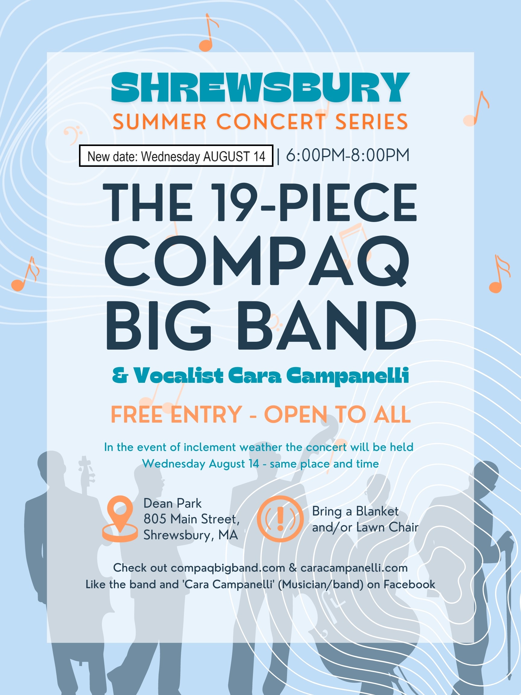 Shrewsbury Recreation Department Summer Concert Series at Dean Park poster